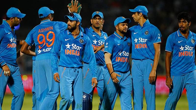 Indian cricket team after dismissing Sri Lanka for 82