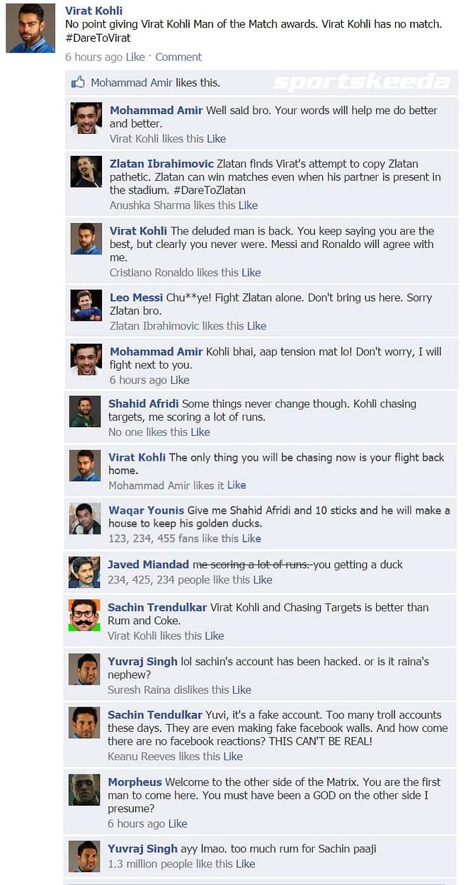 Fake FB Wall: Virat Kohli carries his fine form to social media