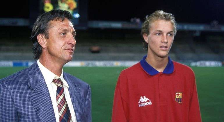 Johan Cruyff with his son Jordi at Barcelona