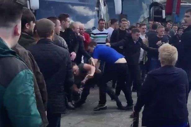 Manchester United and Everton fans involved in mass brawl