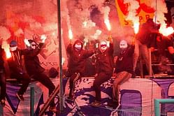 Football player hit by firework in Swedish League game