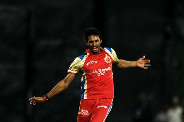 Sreenath Aravind in action for Royal Challengers Bangalore