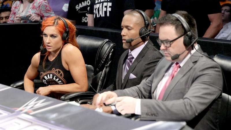 Becky Lynch eyes her nemesis from commentary (Photo credits: WWE Network)
