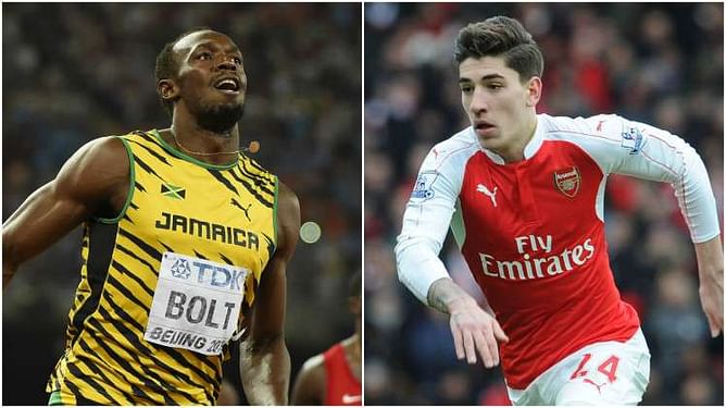 Arsenal's Hector Bellerin challenges Usain Bolt to a race after the Rio Olympics
