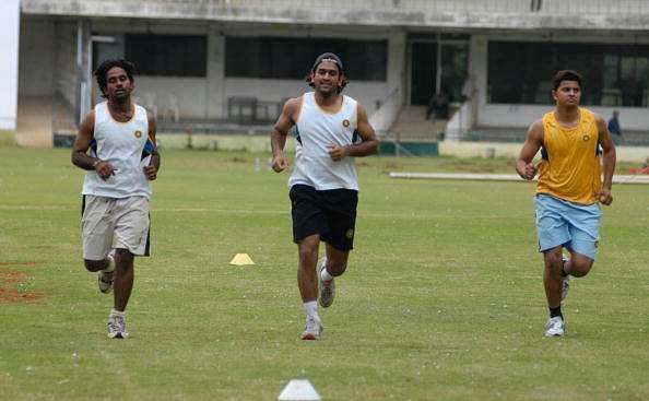 Venugopal Rao (left) trains with Suresh Raina (right) ahead of their ODI debuts&nbsp;