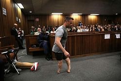 Pistorius walks on stumps in court in bid to avoid jail