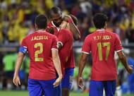 Costa Rican players celebrate a goal