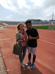 Parth (right) with his agent (left) Uliana Moiseeva