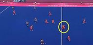 While being in the process of making a decision, Kiwi player is tackled from the left, by a GB player