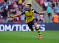 Alexis Sanchez celebrates his screamer against Aston Villa in the FA Cup final 2015