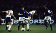Steve Coppell of England, Fulvio Collovati of Italy, Garry Birtles of England and Gabriele Oriali of Italy during the England v Italy UEFA European Football Championships held at the Stadio Communale
