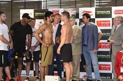 PHOTOS: Sparks fly as Vijender Singh and Kerry Hope weigh in for WBO Asia Pacific Championship