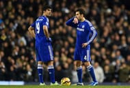 LONDON, ENGLAND - JANUARY 01: Cesc Fabregas and Diego Costa of Chelsea show their dejection after conceding a fourth goal during the Barclays Premier League match between Tottenham Hotspur and Chelsea at White Hart Lane on January 1, 2015 in London, England. (Photo by Michael Regan/Getty Images)