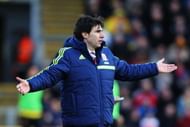 WATFORD, ENGLAND - FEBRUARY 15: Aitor Karanka the manager of Middlesbrough appeals to the match officials during the Sky Bet Championship match between Watford and Middlesbrough at Vicarage Road on February 15, 2014 in Watford, England. (Photo by Ian Walton/Getty Images)