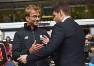 LONDON, ENGLAND - OCTOBER 17: Jurgen Klopp, manager of Liverpool and Mauricio Pochettino Manager of Tottenham Hotspur greet prior to the Barclays Premier League match between Tottenham Hotspur and Liverpool at White Hart Lane on October 17, 2015 in London, England. (Photo by Michael Regan/Getty Images)