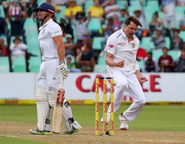 DURBAN, SOUTH AFRICA - DECEMBER 26: Dale Steyn celebrates the wicket of James Taylor  during the day 1 of the 1st test match between South Africa and England at Sahara Stadium Kingsmead on December 26, 2015 in Durban, South Africa. (Photo by Anesh Debiky/Gallo Images)