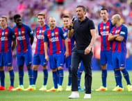 BARCELONA, SPAIN - AUGUST 10: Head coach Luis Enrique Martinez of FC Barcelona speaks during the team official presentation ahead of the Joan Gamper trophy match between FC Barcelona and UC Sampdoria at Camp Nou on August 10, 2016 in Barcelona, Spain. (Photo by Alex Caparros/Getty Images)