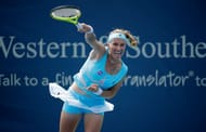 MASON, OH - AUGUST 19: Svetlana Kuznetsova of Russia hita a return in her quarterfinal match against Karolina Pliskova during day 7 of the Western & Southern Open at the Lindner Family Tennis Center on August 19, 2016 in Mason, Ohio. (Photo by Andy Lyons/Getty Images)