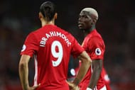 MANCHESTER, ENGLAND - AUGUST 19: Paul Pogba (R) of Manchester United looks towards Zlatan Ibbrahimovic during the Premier League match between Manchester United and Southampton at Old Trafford on August 19, 2016 in Manchester, England. (Photo by Michael Steele/Getty Images)