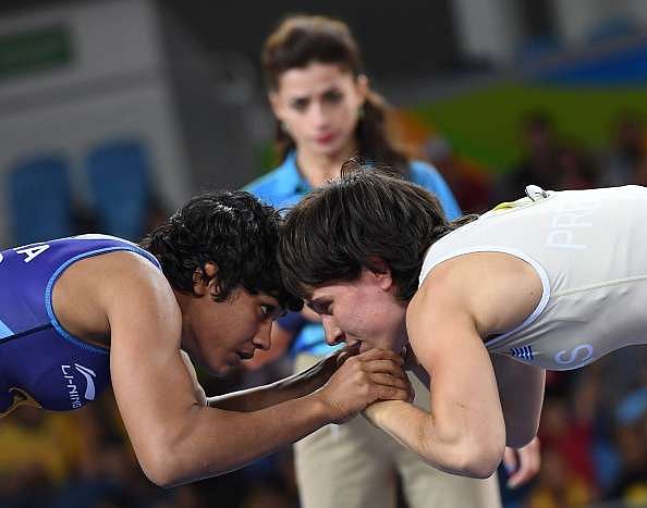 Babita (L) was knocked out in the first round