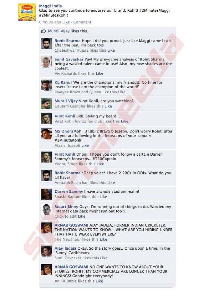 Fake FB Wall: Maggi and Rohit Sharma continue their esteemed partnership