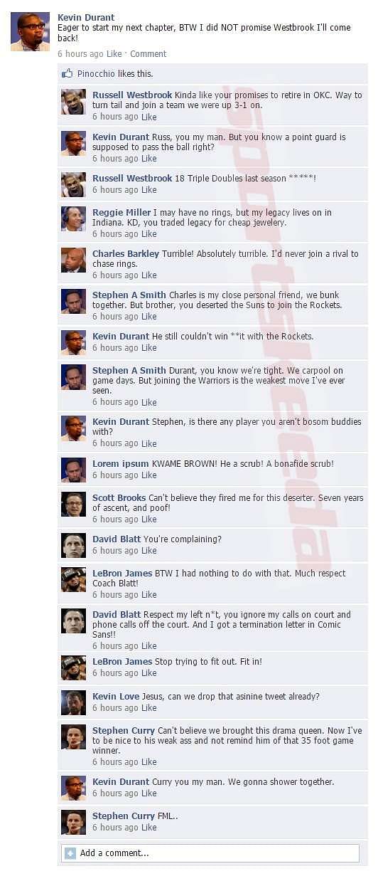Fake FB Wall: Kevin Durant gets trolled for joining the Golden State Warriors
