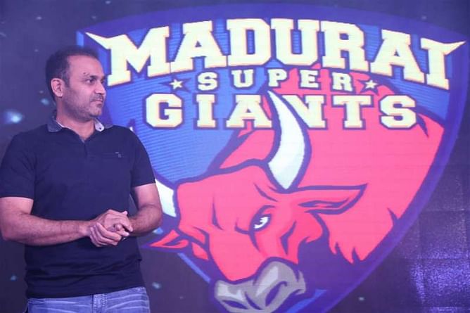 Virender Sehwag steals the show at the Madurai team jersey launch