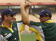 9 Mar 2001: Mark Waugh and Shane Warne of Australia warm up, during training ahead of the 2nd Test against India at Eden Gardens, Calcuuta, India. X DIGITAL IMAGE Mandatory Credit: Hamish Blair/ALLSPORT