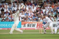 NOTTINGHAM, ENGLAND - AUGUST 01: Harbhajan Singh of India hits out during the second npower Test match between England and India at Trent Bridge on August 1, 2011 in Nottingham, England. (Photo by Tom Shaw/Getty Images)