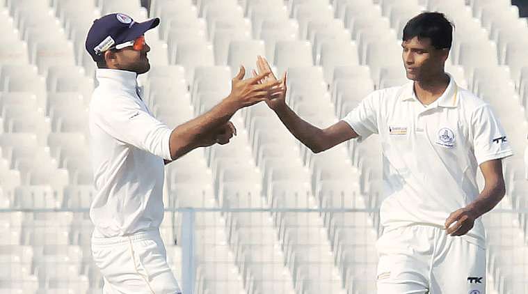 Natarajan celebrates a wicket with __ on his Ranji Trophy match 