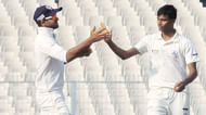 Natarajan celebrates a wicket with __ on his Ranji Trophy match