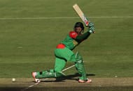 CANBERRA, AUSTRALIA - FEBRUARY 18: Shakib Al Hasan of Bangladesh bats during the 2015 ICC Cricket World Cup match between Bangladesh and Afghanistan at Manuka Oval on February 18, 2015 in Canberra, Australia. (Photo by Matt King/Getty Images)