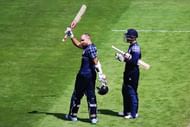 NELSON, NEW ZEALAND - MARCH 05: Kyle Coetzer of Scotland celebrates after scoring a century during the 2015 ICC Cricket World Cup match between Bangladesh and Scotland at Saxton Field on March 5, 2015 in Nelson, New Zealand. (Photo by Hannah Peters/Getty Images)