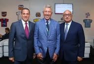 MANCHESTER, ENGLAND - SEPTEMBER 8: L-R, Executive VP of Wasserman Media Group Richard Motzkin, Football Agent Dennis Roach, and Jonathan Barnett owner of the Stellar Group during day four of the Soccerex Global Convention at Manchester Central on September 8, 2015 in Manchester, England. (Photo by Dave Thompson/Getty Images)