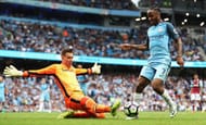 MANCHESTER, ENGLAND - AUGUST 28: Raheem Sterling of Manchester City rounds goalkeeper Adrian of West Ham United to score his second goal and his team's third during the Premier League match between Manchester City and West Ham United at Etihad Stadium on August 28, 2016 in Manchester, England. (Photo by Chris Brunskill/Getty Images)