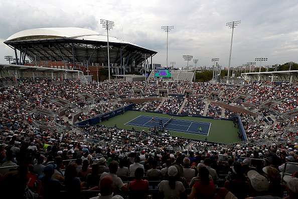 NEW YORK, NY - AUGUST 31: A general view of Grandstand during the second round Men's Singles match between Ryan Harrison of the United States and Milos Raonic of Canada on Day Three of the 2016 US Open at the USTA Billie Jean King National Tennis Center on August 31, 2016 in the Flushing neighborhood of the Queens borough of New York City.  (Photo by Elsa/Getty Images)