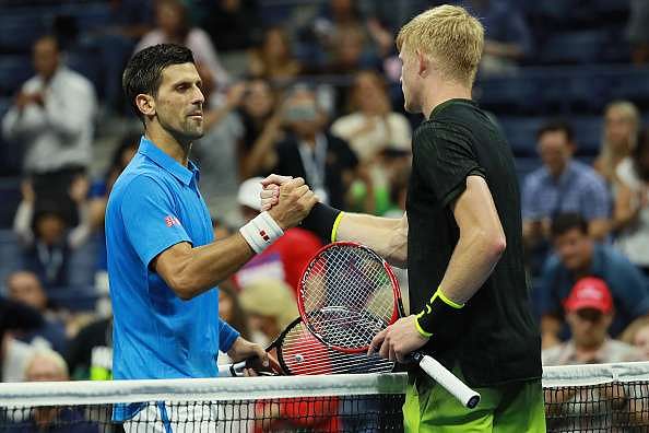 NEW YORK, NY - SEPTEMBER 04:  Novak Djokovic of Serbia shakes hands after Kyle Edmund of Great Britain during his fourth round Men&#039;s Singles match on Day Seven of the 2016 US Open at the USTA Billie Jean King National Tennis Center on September 4, 2016 in the Flushing neighborhood of the Queens borough of New York City.  (Photo by Michael Reaves/Getty Images)