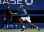 NEW YORK, NY - SEPTEMBER 09: Gael Monfils of France returns a shot against Novak Djokovic of Serbia during their Men's Singles Semifinal Match on Day Twelve of the 2016 US Open at the USTA Billie Jean King National Tennis Center on September 9, 2016 in the Queens borough of New York City. (Photo by Chris Trotman/Getty Images for USTA)