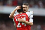LONDON, ENGLAND - SEPTEMBER 10: Hector Bellerin of Arsenal and Shkodran Mustafi of Arsenal embrace after the match during the Premier League match between Arsenal and Southampton at Emirates Stadium on September 10, 2016 in London, England. (Photo by Paul Gilham/Getty Images)