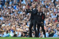 MANCHESTER, ENGLAND - SEPTEMBER 17: Josep Guardiola, Manager of Manchester City (R) gives his team instructions during the Premier League match between Manchester City and AFC Bournemouth at the Etihad Stadium on September 17, 2016 in Manchester, England. (Photo by Stu Forster/Getty Images)