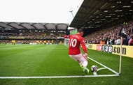 WATFORD, ENGLAND - SEPTEMBER 18: Wayne Rooney of Manchester United takes a corner during the Premier League match between Watford and Manchester United at Vicarage Road on September 18, 2016 in Watford, England. (Photo by Laurence Griffiths/Getty Images)