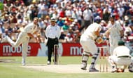 ADELAIDE, AUSTRALIA - DECEMBER 02: Shane Warne of Australia bowls to Kevin Pietersen of England during day two of the second Ashes Test Match between Australia and England at the Adelaide Oval on December 2, 2006 in Adelaide, Australia. (Photo by Tom Shaw/Getty Images)