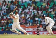 NAGPUR, INDIA - NOVEMBER 10: Matthew Hayden of Australia cover drives during day five of the Fourth Test match between India and Australia at Vidarbha Cricket Association Stadium on November 10, 2008 in Nagpur, India. (Photo by Michael Steele/Getty Images)