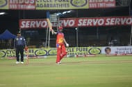 Mayank Agarwal acknowledges his century, the highest score by a batsman in KPL