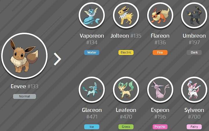 Eevee Evolution Chart  Pokemon, Eevee evolutions, Pokemon eevee