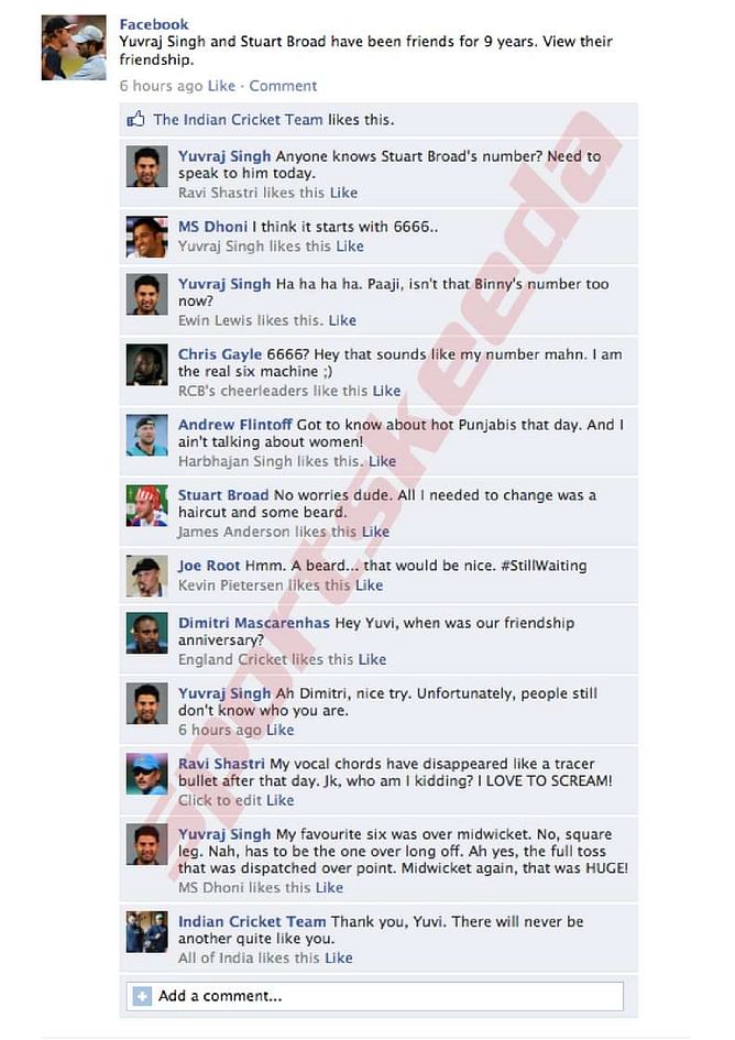 Fake FB Wall: Cricketers fondly recall Yuvraj's 6 sixes against England