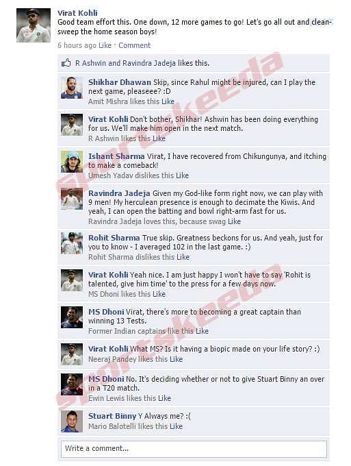 Fake FB Wall: Kohli trolls teammates after winning the 500th Test, others join in