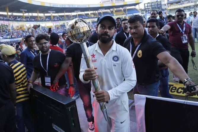 Virat Kohli presented with ICC Test Championship mace