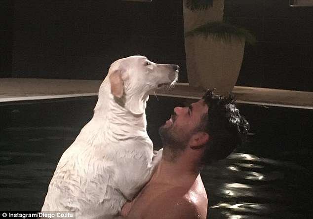 EPL 2016/17: Diego Costa caught in his swimming pool with "Bella"