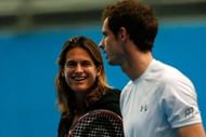 MELBOURNE, AUSTRALIA - JANUARY 22: Andy Murray of Great Britain talks with coach Amelie Mauresmo in a practice session during day five of the 2016 Australian Open at Melbourne Park on January 22, 2016 in Melbourne, Australia. (Photo by Zak Kaczmarek/Getty Images)